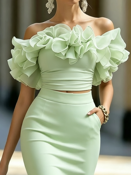 Elegant Plain Peplum Cold Shoulder Blouse
