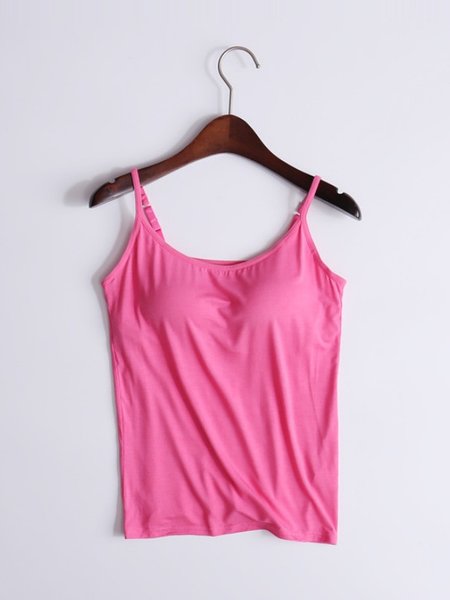 

Women Sleeveless Tank Top Camisole Summer Plain Split Joint Crew Neck Daily Casual Top, Deep pink, Tanks & Camis
