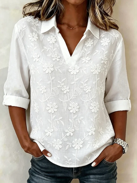 Shawl Collar Half Sleeve Floral Lightweight Loose Shirt For Women
