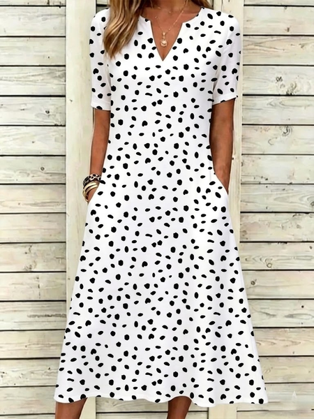 Women Floral Summer Dress Short Sleeve A-Line Dress