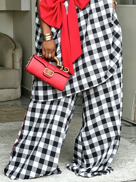 

Elegant Plaid Wide Leg Fashion Pants, As picture, Pants