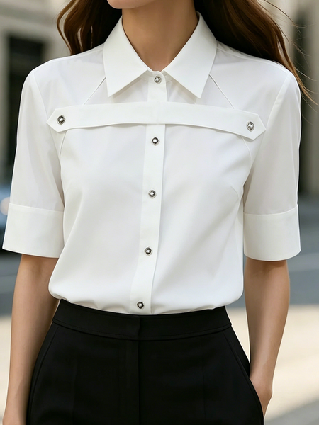 

Urban Plain Shirt Collar Shirt, White, Blouses and Shirts