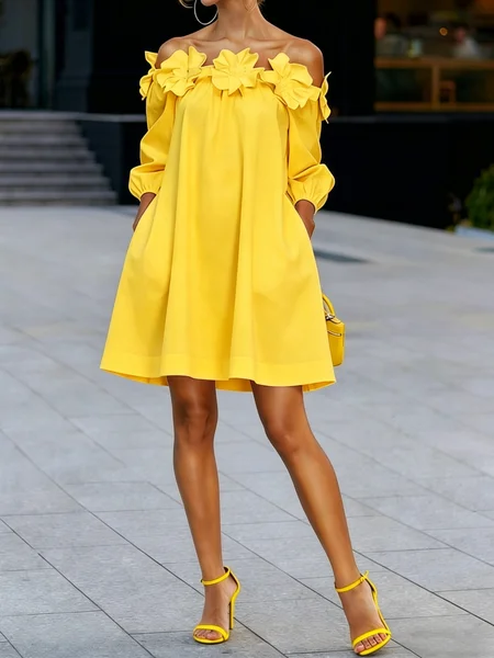Elegant Solid Cold Shoulder A-Line Mini Dress