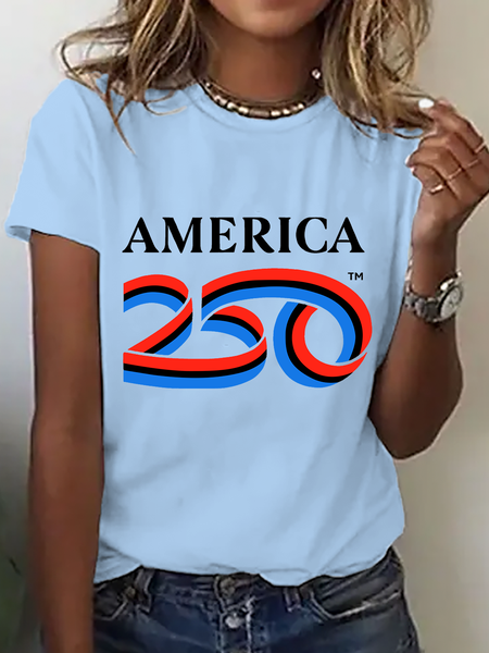 

Casual Text Letters Crew Neck Short Sleeve T-shirt, Sky blue, T-shirts