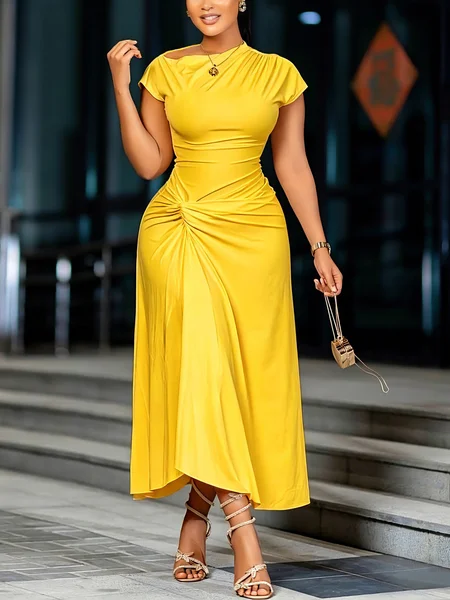 Elegant Plain Knot Boat Neck Maxi Dress