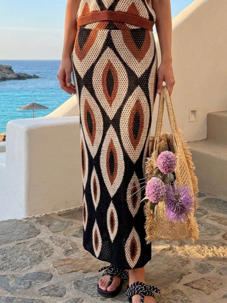 Casual Geometric Maxi Sweater Skirt