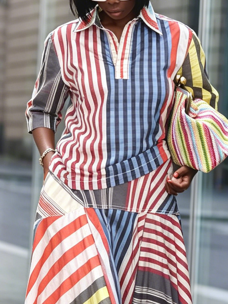 

Urban Striped Shirt Collar Blouse, As picture, Blouses and Shirts
