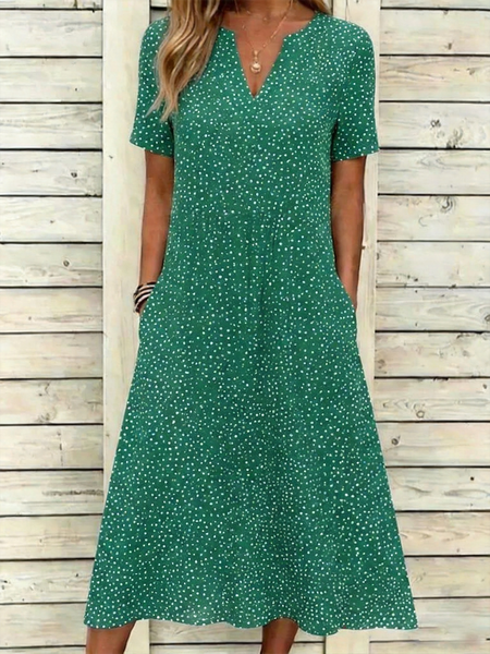 

Women Abstract Polka Dots Summer Dress Short Sleeve A-Line Dress, Green, Dresses