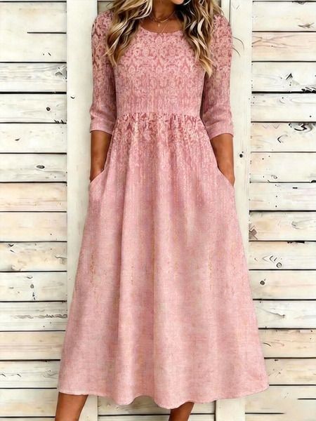 

Women Geometric Summer Dress Half Sleeve A-Line Dress, Pink, Dresses