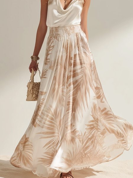 Casual Botanical Pattern Maxi Skirt