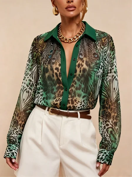 Urban Leopard Printing Shirt Collar Shirt