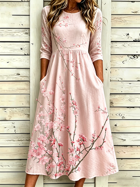 

Women Floral Summer Dress Half Sleeve A-Line Dress, Pink, Dresses