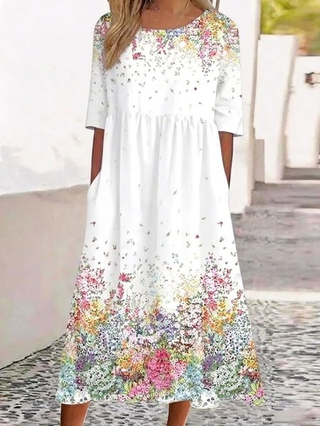 

Women Leopard Summer Dress Half Sleeve A-Line Dress, White, Dresses
