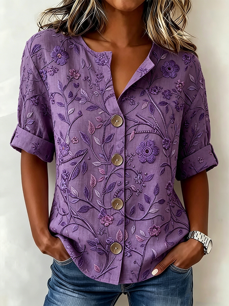 JustFashion – Women Floral V Neck Half Sleeve Shirt Casual Daily Summer Top