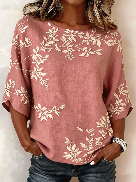 

Women 3D Printing Crew Neck Half Sleeve Shirt Vintage Daily Summer Top, Rose, Blouses