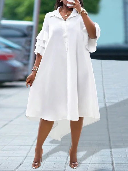 

Casual Plain Buttoned Peplum Mini Dress, White, Midi Dresses