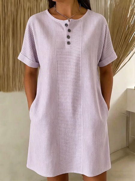 

Vintage Striped Polo Collar Short Sleeve T-shirt, Light purple, Dresses