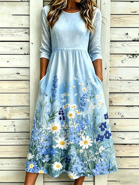 Women Leopard Summer Dress Half Sleeve A-Line Dress