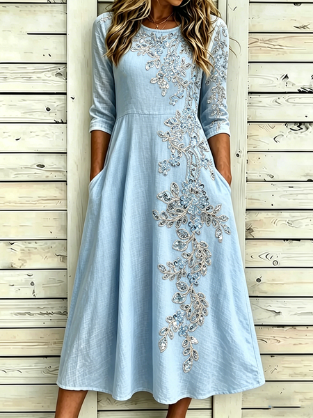

Women Floral Summer Dress Half Sleeve A-Line Dress, Color3, Dresses