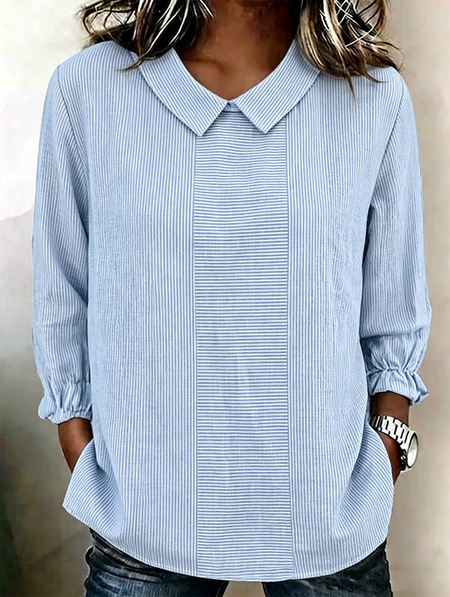 Three Quarter Sleeve Striped Lightweight Loose Shirt For Women
