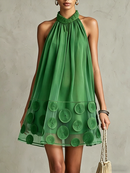 

Elegant Plain Stand Collar Mini Dress, Green, Mini Dresses