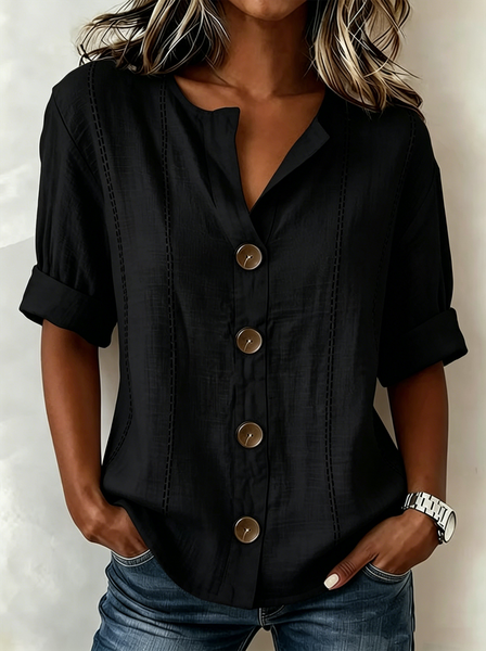 Stand Collar Long Sleeve Striped Regular Loose Shirt For Women
