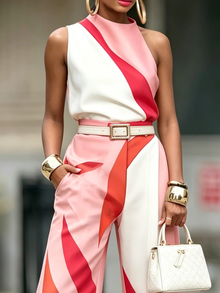 

Urban Colorblock Stand Collar Blouse, As picture, Blouses and Shirts