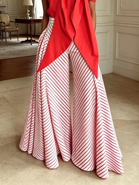 

Elegant Striped Wide Leg Pants, As picture, Pants