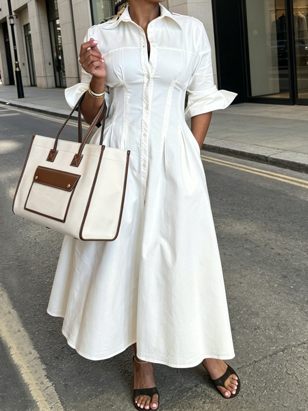 

Urban Plain Shirt Collar Maxi Dress, White, Maxi Dresses