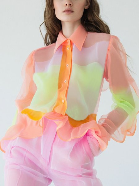 Elegant Gradient Pattern Printing Shirt Collar Shirt