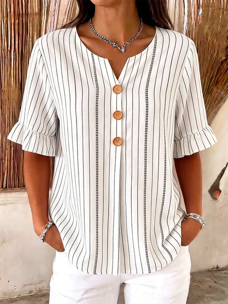 

Half Sleeve Striped Lightweight Loose Shirt For Women, White, Blouses