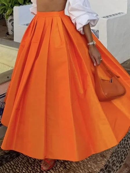 Elegant Ruched Plain Maxi Skirt