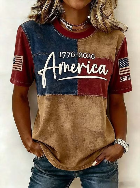 Casual Independence Day (Flag) Crew Neck Short Sleeve T-shirt