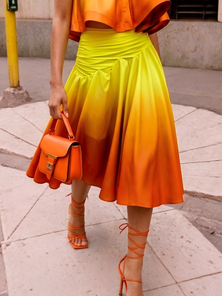 

Elegant Printing Ombre Midi Skirt, Orange, Skirts