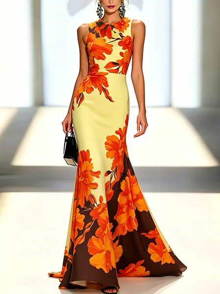 Elegant Floral Printing  Maxi Dress