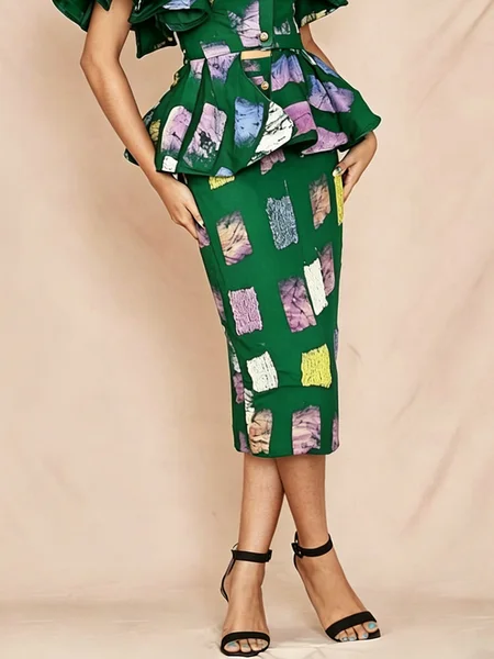 Elegant Abstract Graphic Midi Skirt