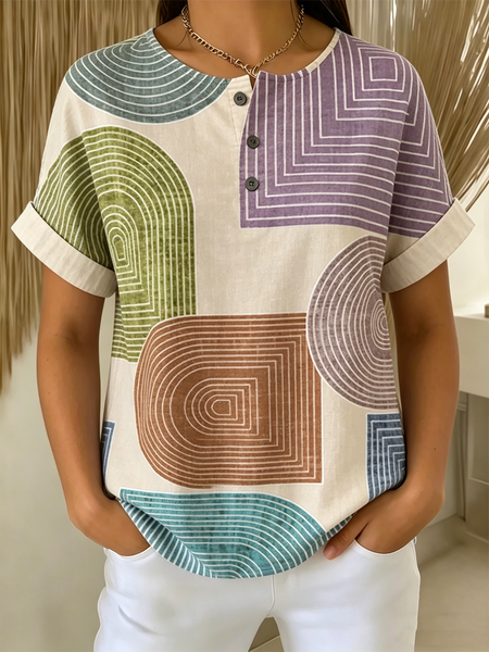 

Vintage Striped Short Sleeve T-shirt, As picture, T-shirts
