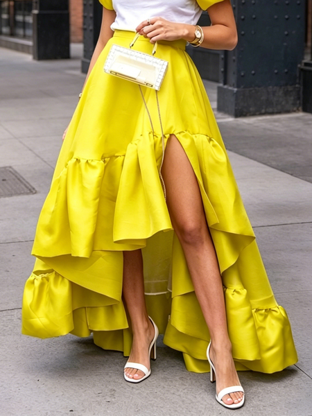 

Urban Peplum Plain Maxi Skirt, Yellow, Skirts
