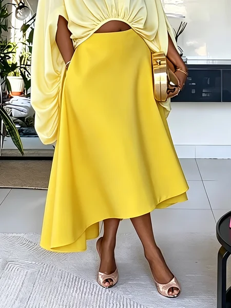 Elegant Irregular Craftsmanship Plain Midi Skirt