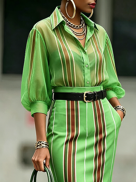 

Urban Striped Shirt Collar Shirt, As picture, Blouses and Shirts