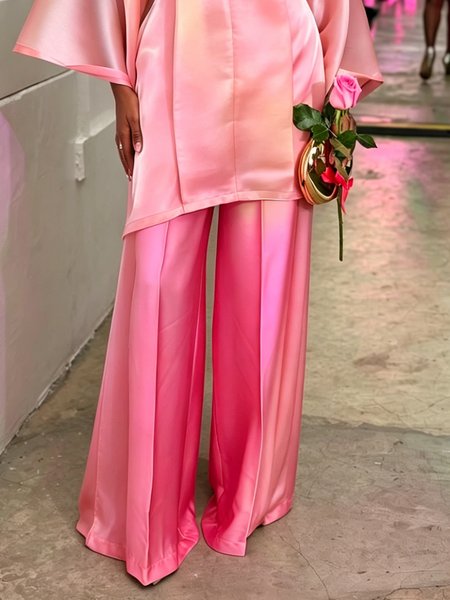 

Elegant Gradient Pattern Printing Wide Leg Pants, Deep pink, Pants
