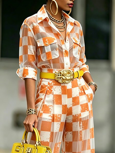 Urban Plaid Printing Shirt Collar Shirt