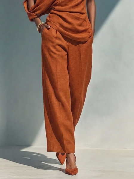 Cotton And Linen Urban Plain Straight Pants