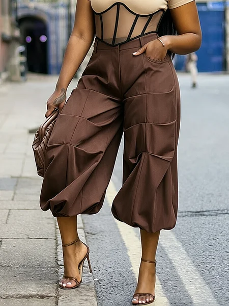 Urban Plain Ruched Ankle Banded Pants