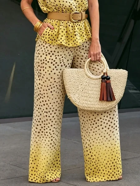 

Vacation Polka Dots Straight Pants, As picture, Pants