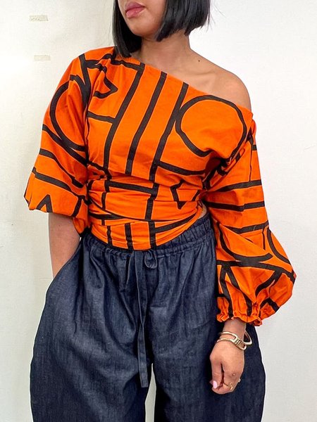 

Urban Random Print Printing Off The Shoulder Blouse, Orange, Blouses and Shirts
