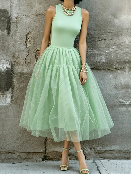 Elegant Plain Crew Neck Maxi Dress