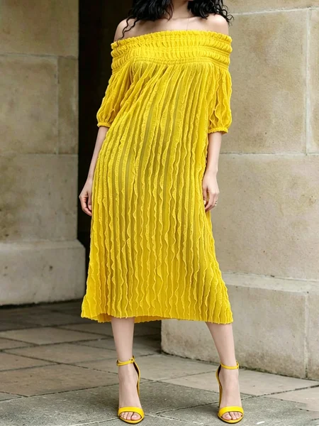 Elegant Plain Cold Shoulder Midi Dress