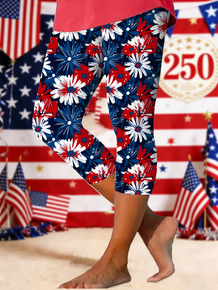 

Women Floral Capris Elastic Waist Pants Casual Summer Trousers, As picture, Leggings