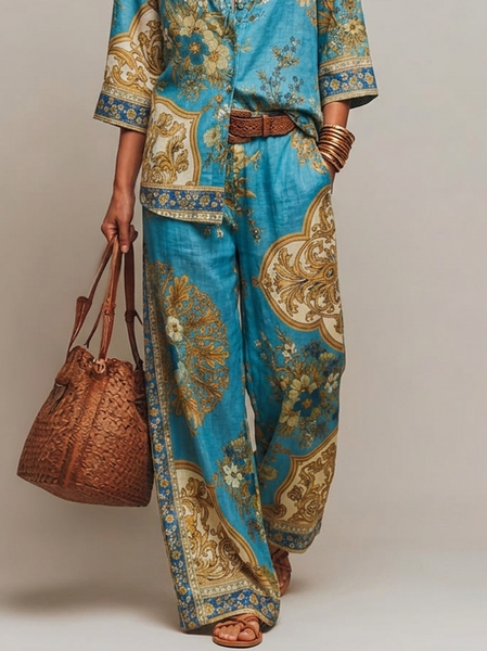 Vacation Ethnic Printing Straight Pants